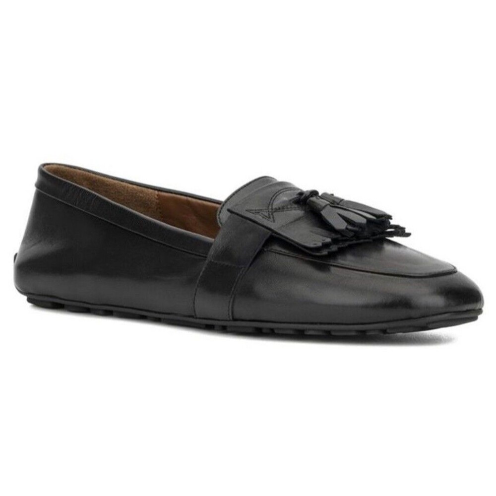 Aquatalia Quinna Black Leather Tassel Weatherproof Loafer Driving Shoe Sz 7 1/2